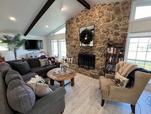 TV connectée, cheminée, jeux vidéo, lecteur de DVD