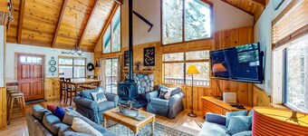 Dog-friendly Big Trees Village cabin w/ deck, gas fireplace, & private W/D