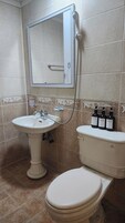 Ducha, artículos de tocador gratuitos, secador de pelo, pantuflas