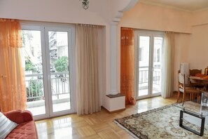 Apartment | Living area | 35-inch flat-screen TV with satellite channels, TV - Cozy & Spacious Apartment in Central (Athens)