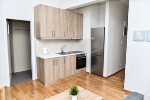 Apartment | Private kitchen | Full-sized fridge, oven, stovetop, cookware/dishes/utensils - Warm Apartment at Exarchia 1 bed 2 pers (Athens)