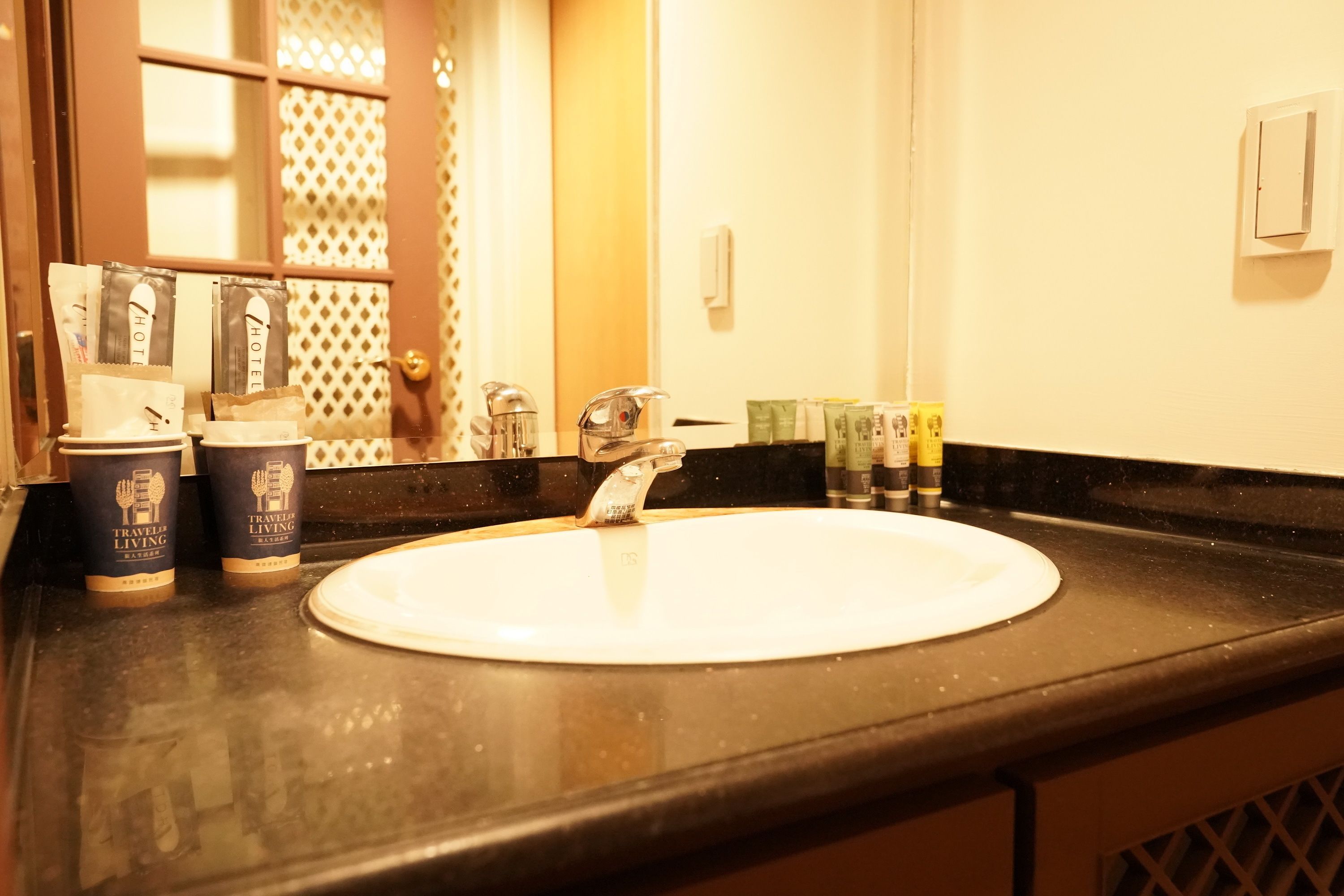 free toiletries, hair dryer, slippers, towels