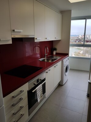 Departamento, 3 habitaciones, balcón, vista al parque | Cocina privada | Refrigerador, microondas, horno y parrilla de estufa 