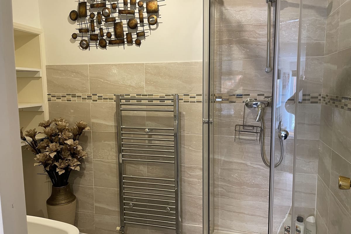 studio | bathroom | shower, free toiletries, hair dryer, towels