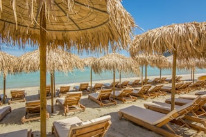 On the beach, white sand