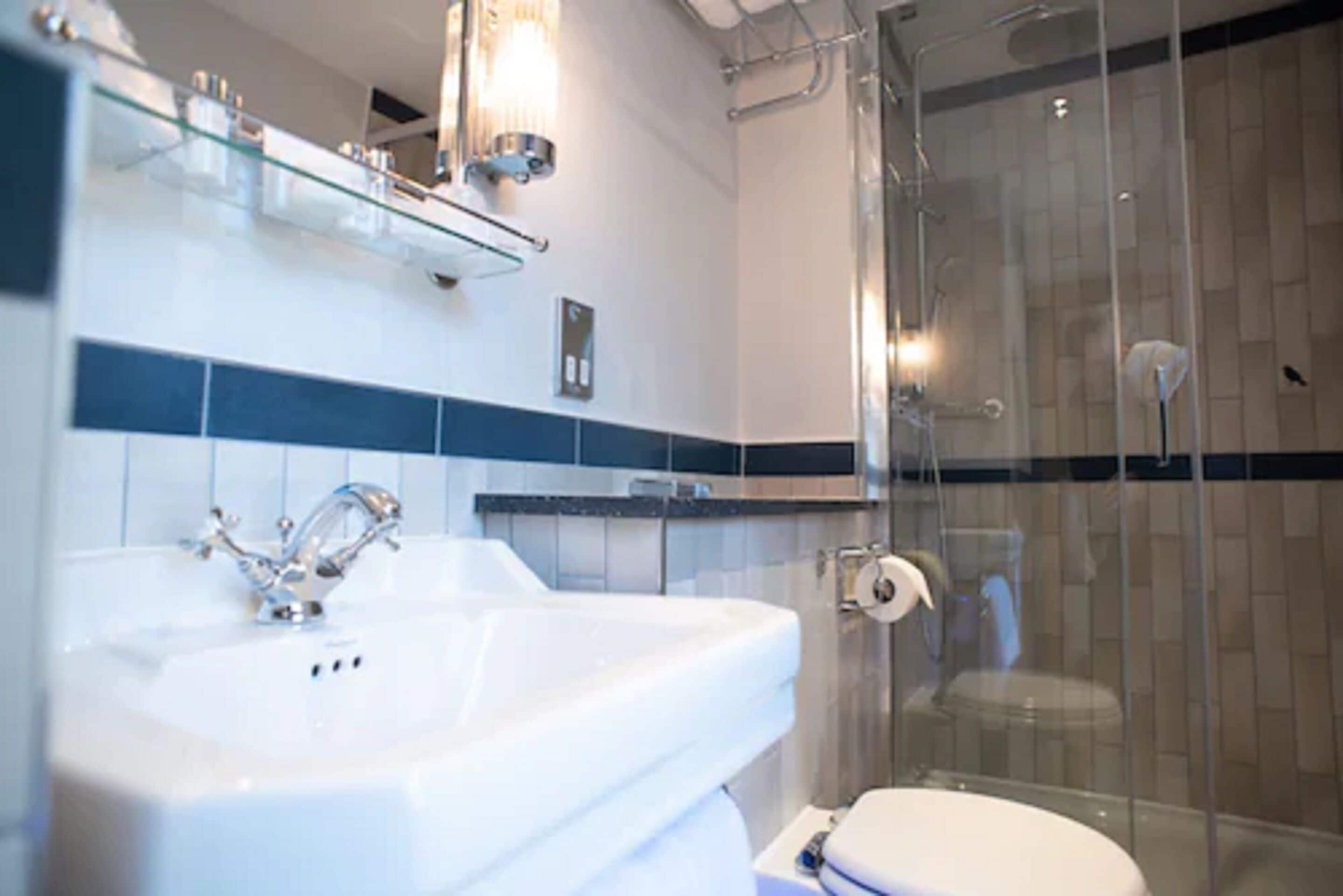 deluxe double room | bathroom | shower, free toiletries, hair dryer, towels