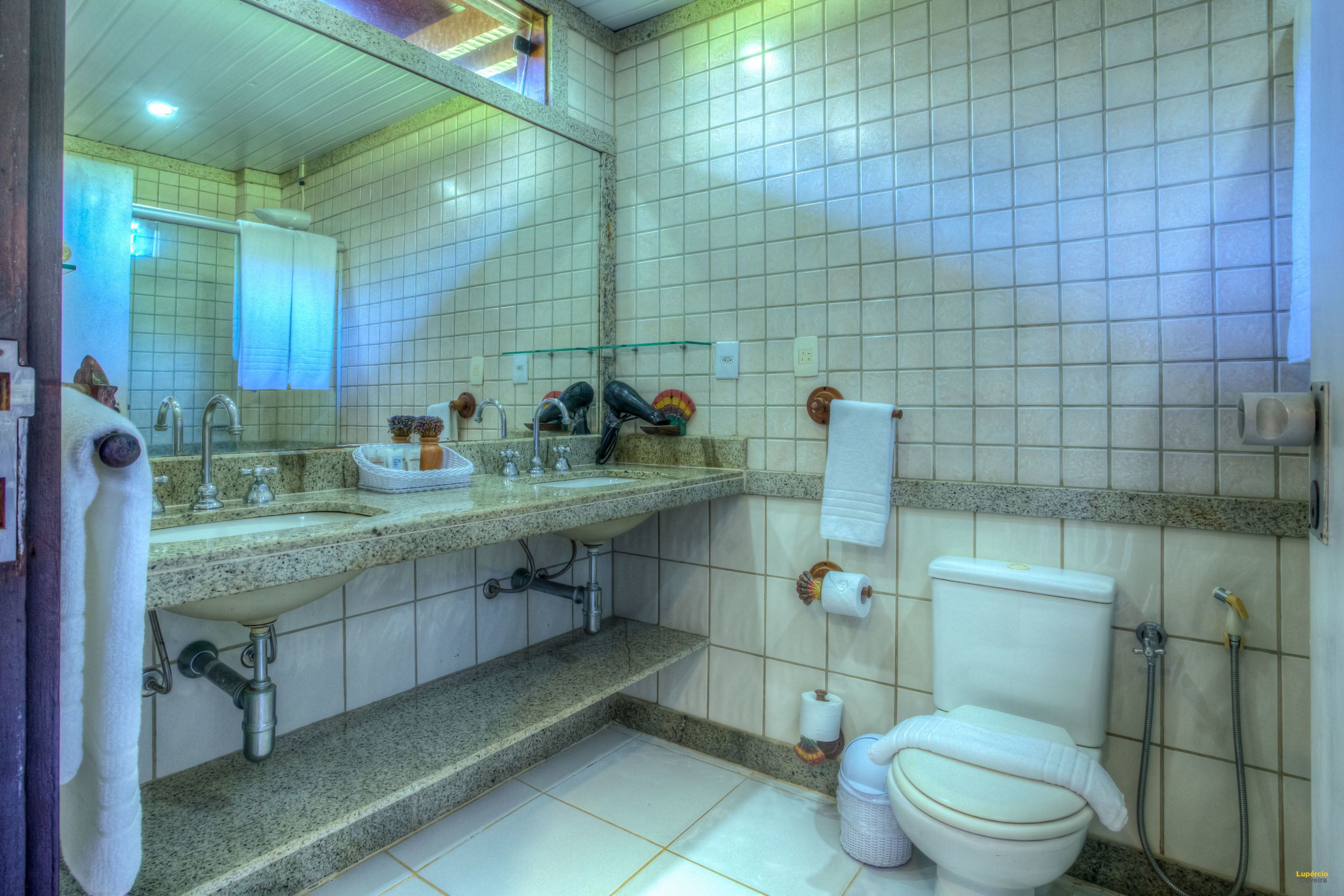 combined shower/bathtub, free toiletries, hair dryer, bathrobes