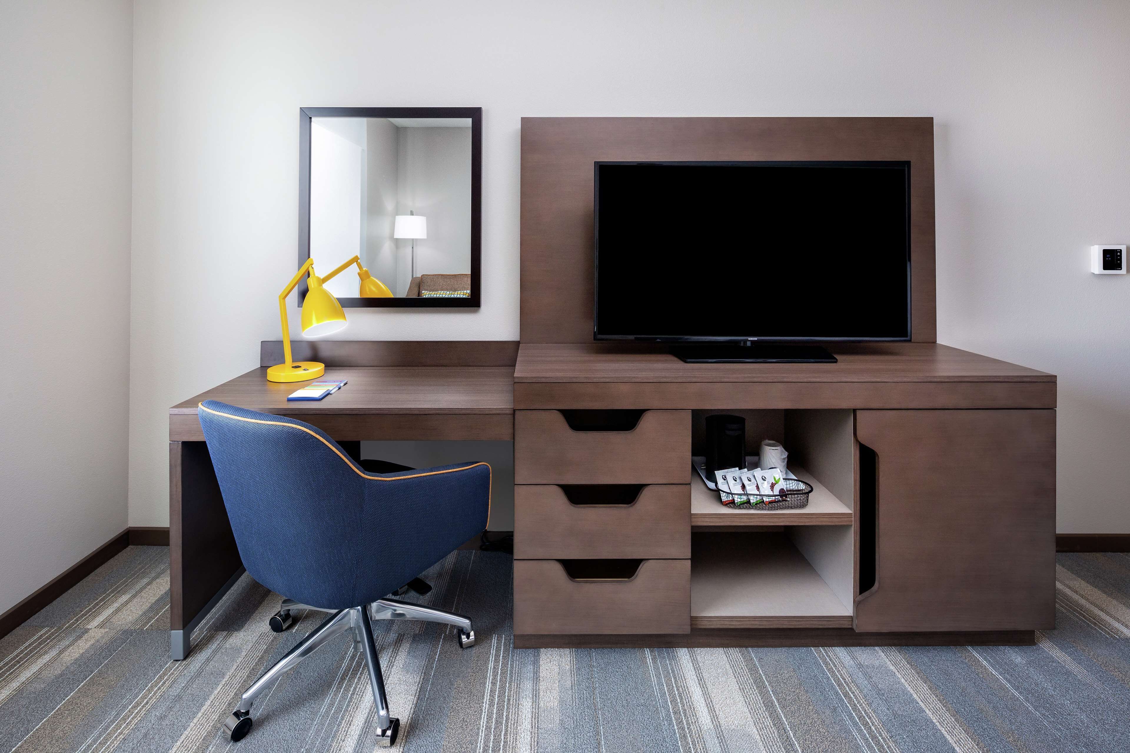 desk, blackout curtains, soundproofing, iron/ironing board