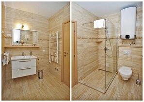 Studio (Nika Family Apartments - Comfort Stud) | Kylpyhuone | Suihku, ilmaiset hygieniatuotteet, hiustenkuivaaja, pyyhkeet