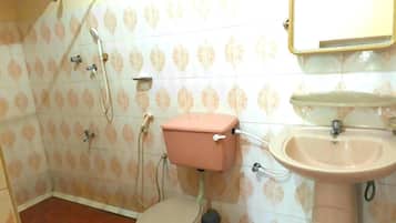 Ducha, cabezal de ducha tipo lluvia, secador de pelo y toallas