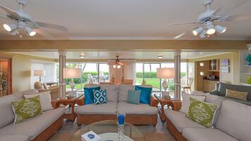 Een smart-tv, een open haard, een dvd-speler en speelgoed