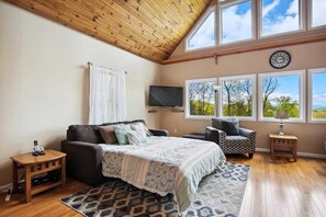 Een smart-tv, een open haard, een videogameconsole en een kantoor