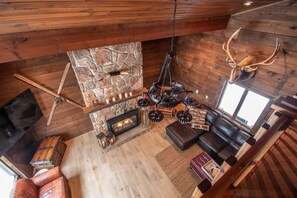 Televisión, chimenea, videojuegos, libros