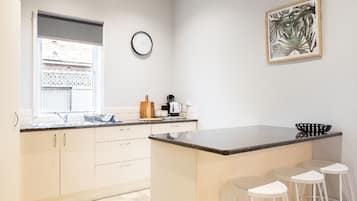 Fridge, microwave, oven, electric kettle