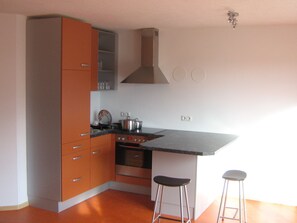 Basic Apartment, Multiple Beds, Non Smoking, Garden View | Private kitchen | Fridge, oven, stovetop, electric kettle - Am Jakobusweg (Bamberg)
