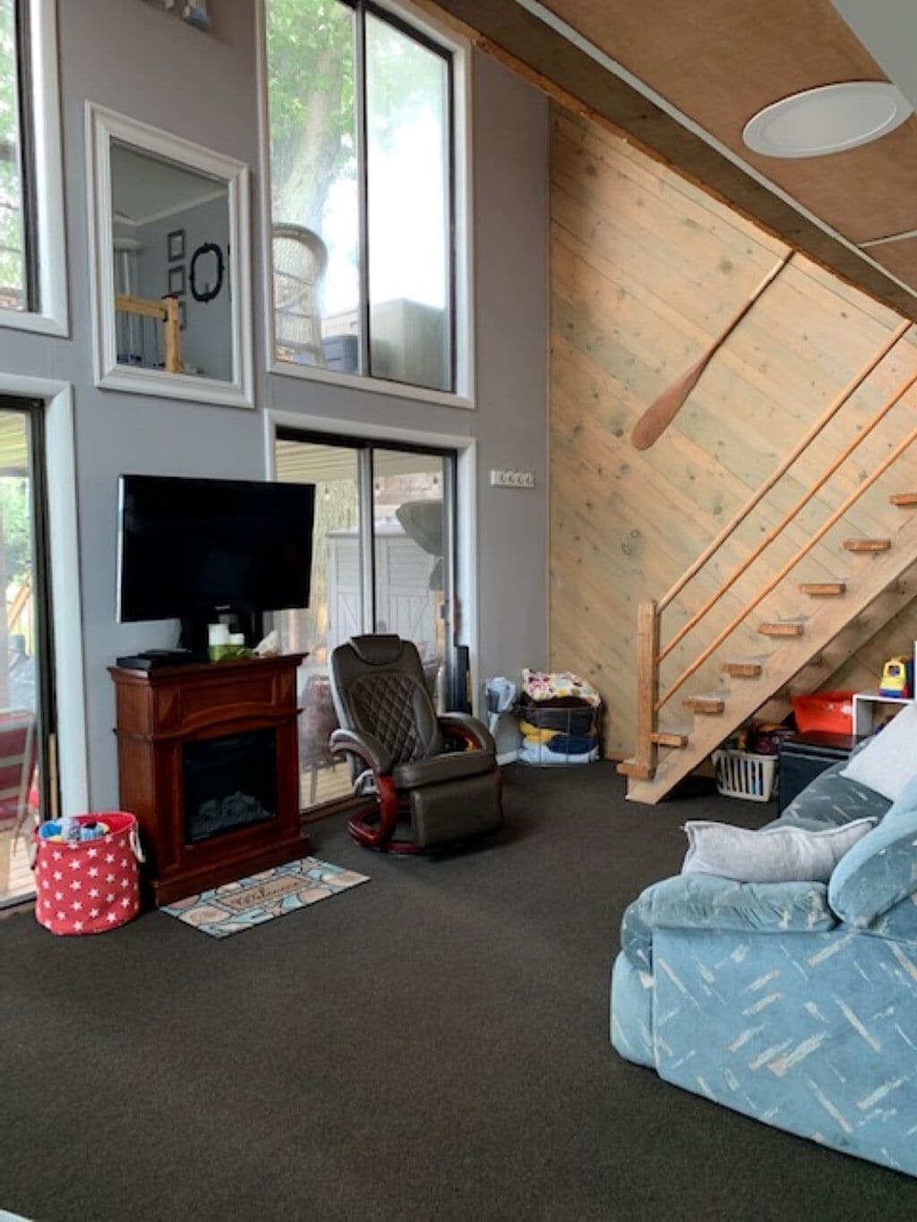 Télévision, cheminée, lecteur de DVD