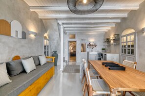 Traditional House, Jetted Tub, Sea View | Living room | Flat-screen TV, Netflix - Marble Sun Villa by Caldera Houses (Santorini)