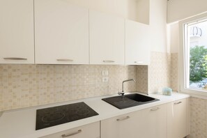 Großer Kühlschrank, Herdplatte, Geschirrspüler