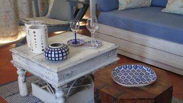 TV, DVD player, foosball, books