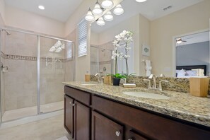 Family House, Multiple Beds, Accessible, Pool View | Bathroom | Deep-soaking bathtub, hair dryer, towels - Holiday Villa w Pool & Spa Orlando (Davenport)