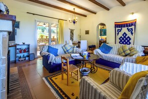 Télévision, cheminée, lecteur de DVD, chaßne hi-fi