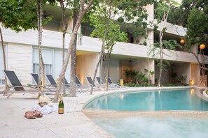 Outdoor pool, pool loungers