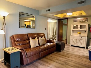 Smart TV, fireplace, DVD player, video library