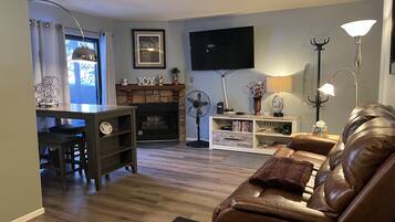 TV connectée, cheminée, lecteur de DVD, vidéothÚque