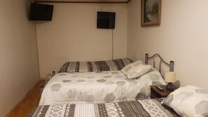 Desk, blackout curtains, soundproofing, iron/ironing board