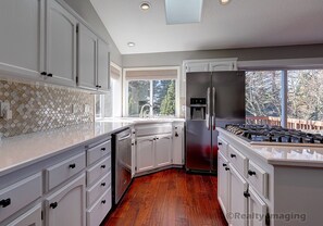 Kitchen overlooking the back yard