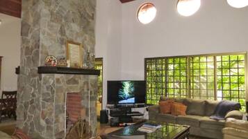 TV, fireplace