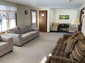 TV, DVD player, books, video library