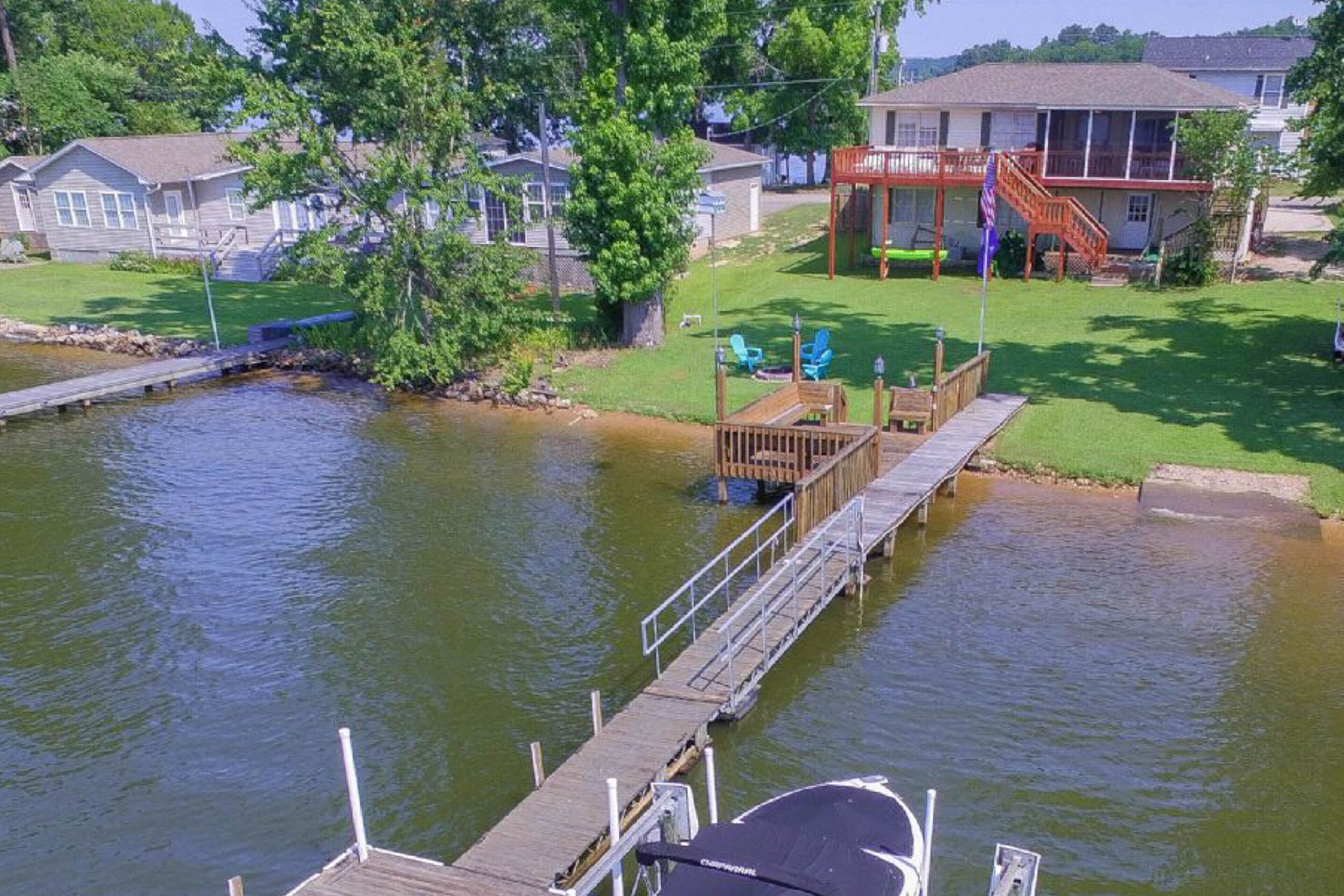 Lakefront home with WiFi, game room, dock, & firepit - dog-friendly