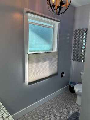 Bathtub, hair dryer, towels, soap
