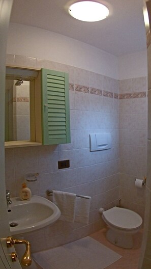 Appartement, 2 chambres | Salle de bain | Douche, bidet, serviettes fournies