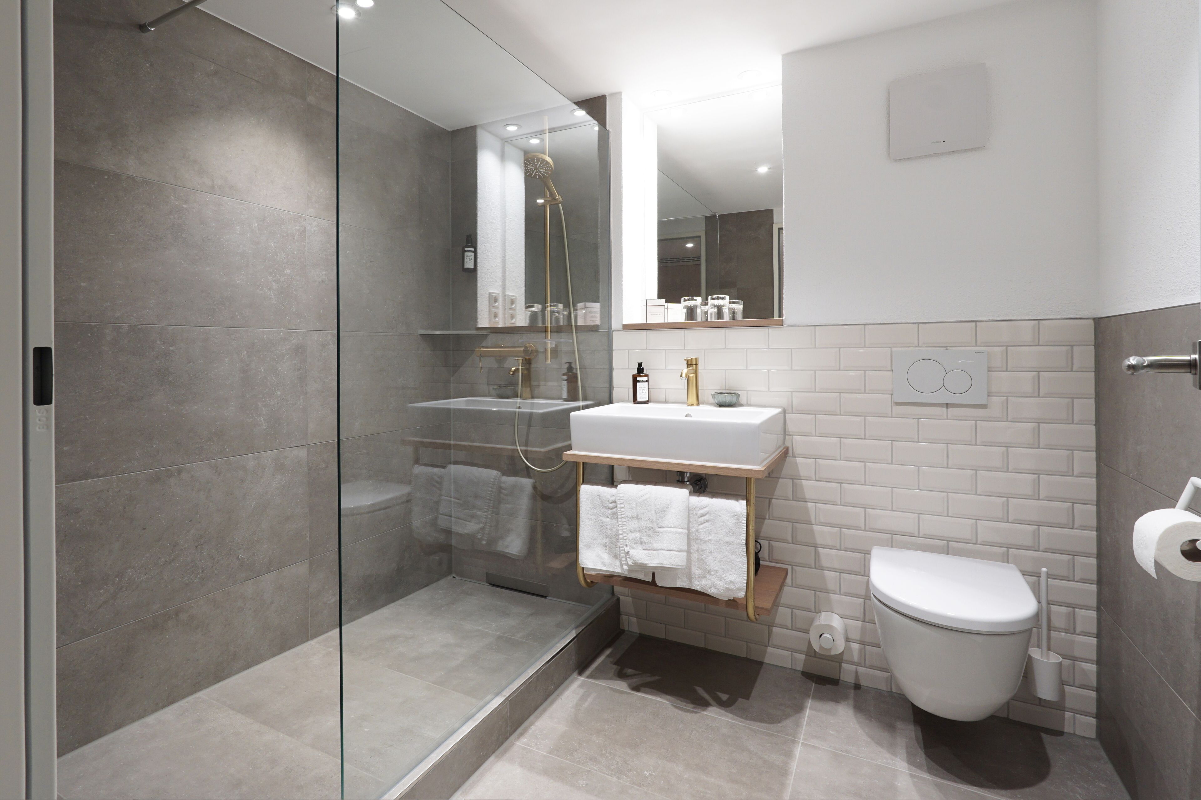 premium double room | bathroom | shower, hydromassage showerhead, free toiletries, hair dryer