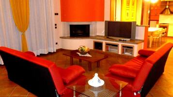 Télévision, cheminée, lecteur de DVD