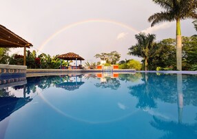 Outdoor pool, open 10:00 AM to 9:30 PM, pool umbrellas, sun loungers