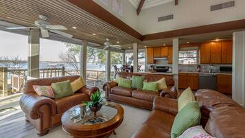 Smart TV, chimenea, reproductor de DVD, libros