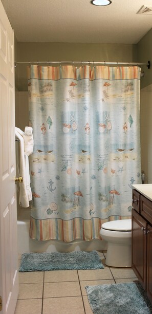 Ensemble douche/baignoire, sèche-cheveux, serviettes fournies, savon