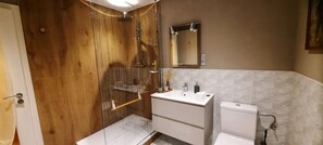 Douche, sèche-cheveux, chaussons, serviettes fournies