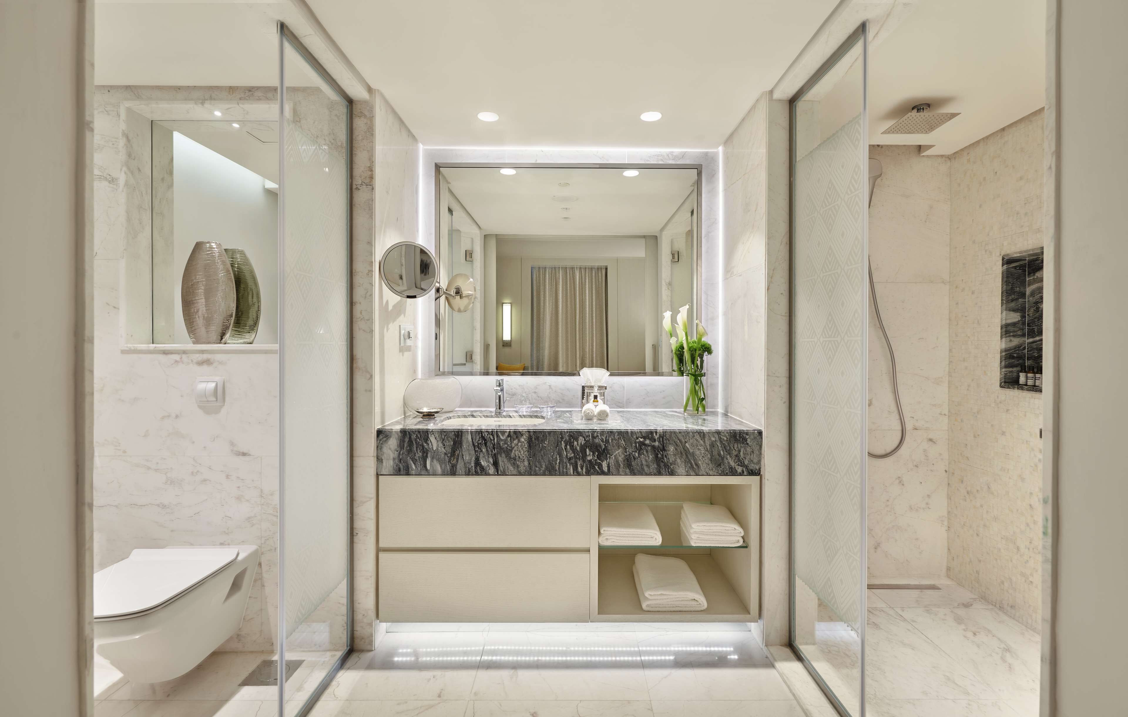 rainfall showerhead, free toiletries, hair dryer, bathrobes