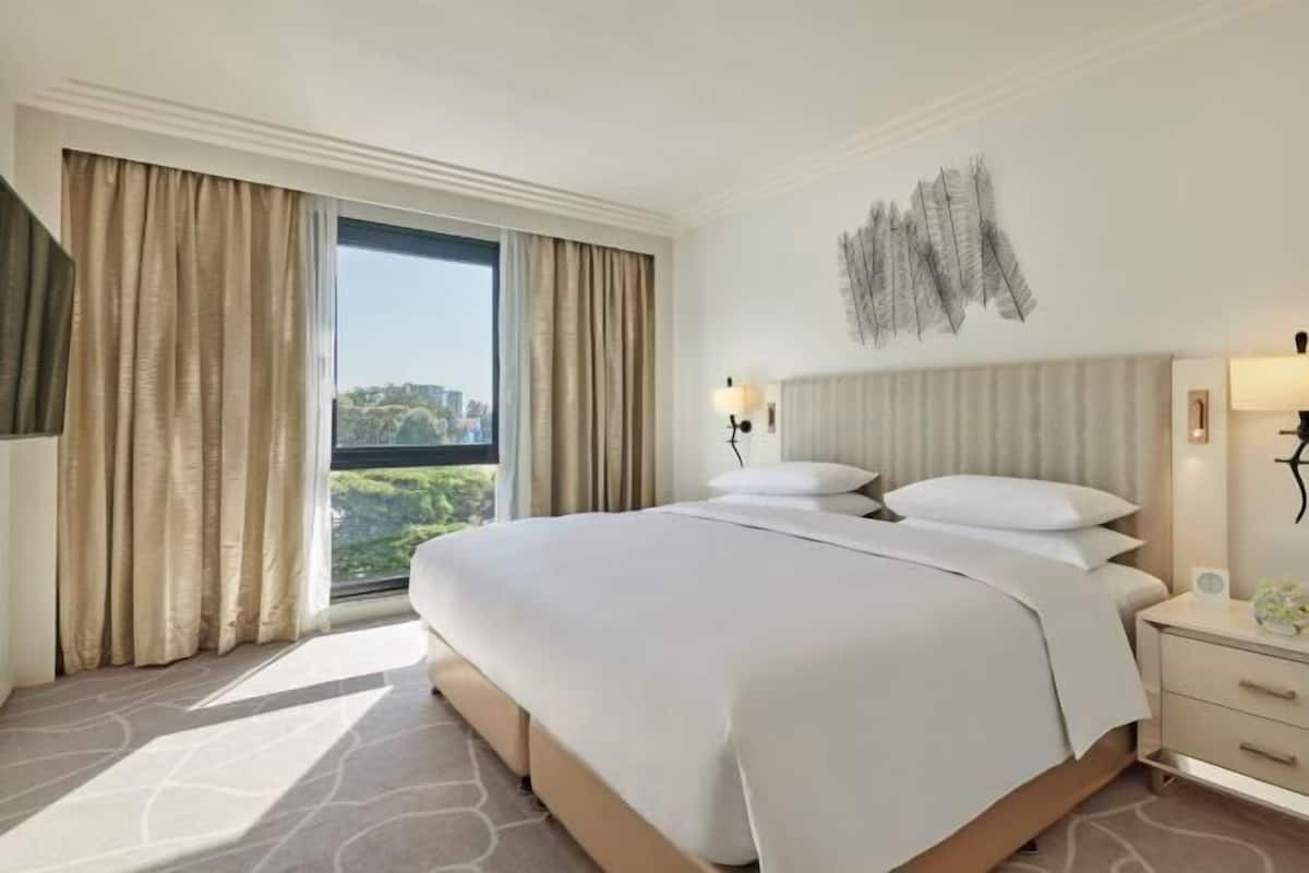 Hypo-allergenic bedding, free minibar, in-room safe, desk