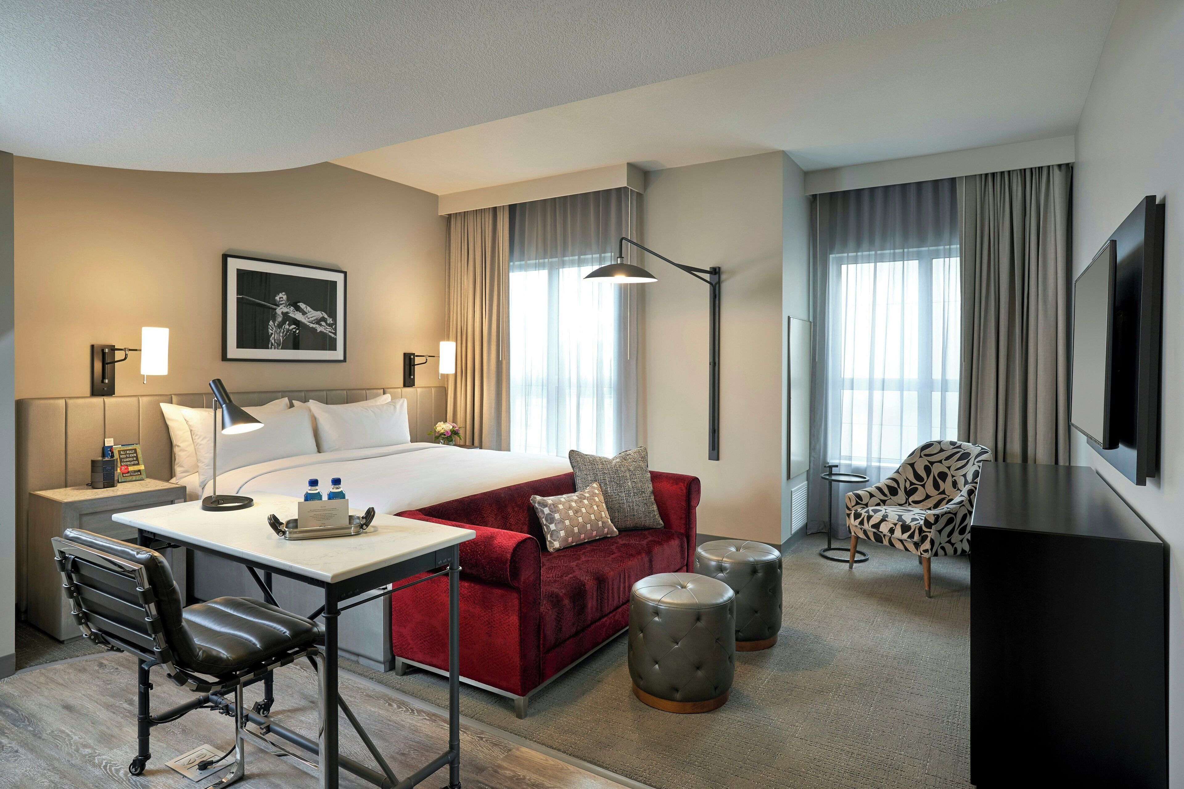 Premium bedding, down comforters, pillowtop beds, in-room safe