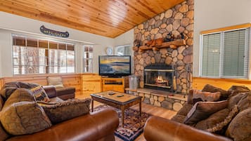Smart TV, fireplace, DVD player, foosball
