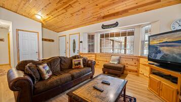 Smart TV, fireplace, DVD player, foosball