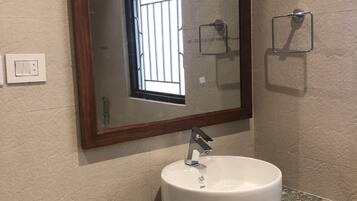 Hair dryer, soap, shampoo, toilet paper