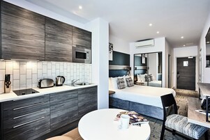 Fridge, microwave, electric kettle, highchair