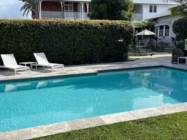 Outdoor pool, pool loungers