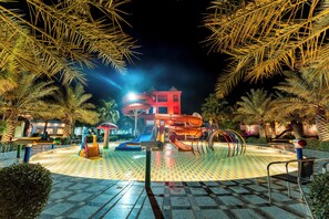 Seasonal outdoor pool, open 4:00 PM to 10:00 PM, lifeguards on site